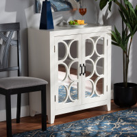 Baxton Studio JY20B073-White/Mirror-Sideboard Garcelle Modern and Contemporary White Finished Wood and Mirrored Glass 2-Door Sideboard 